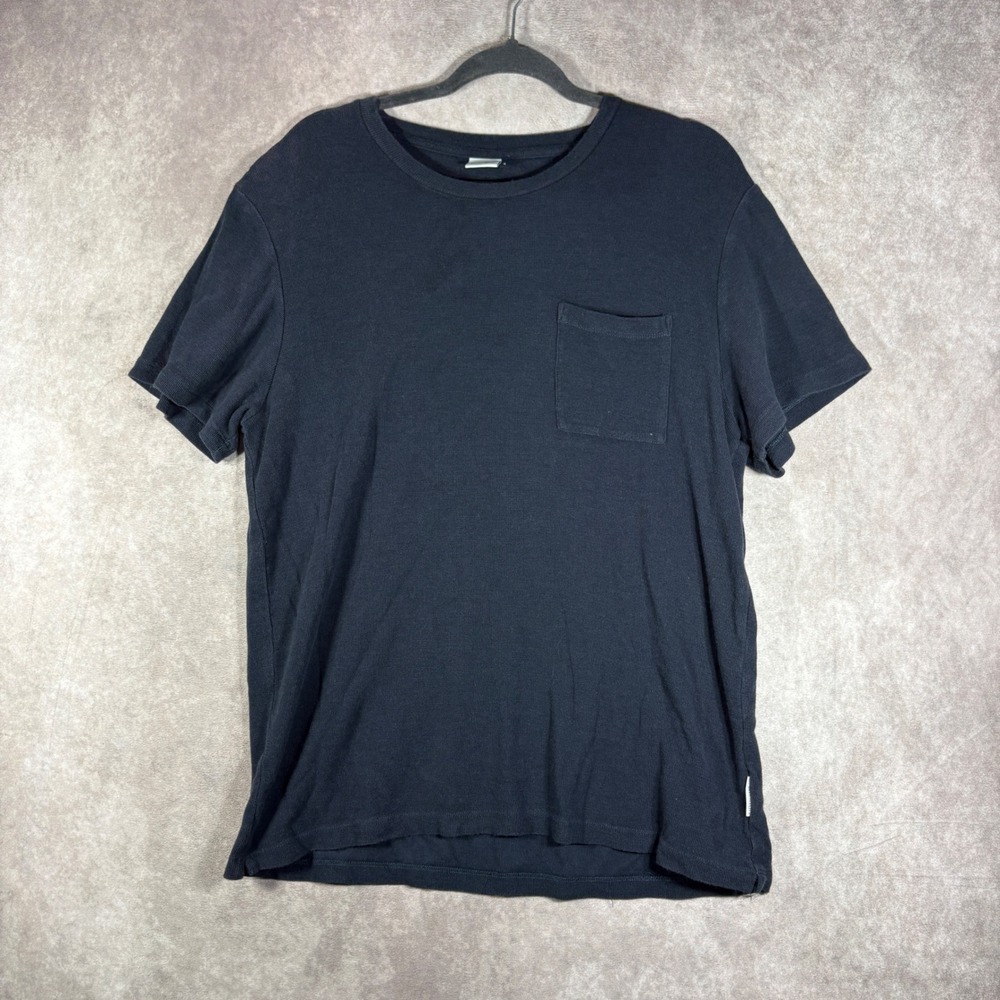 NN07 T-Shirt Mens L Navy Clive Tee 3323 Waffle Knit Pocket Short Sleeve Casual